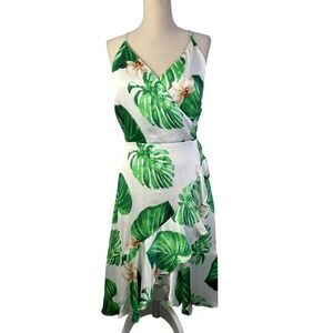 WHBM White Floral Dress‎ Sleeveless Wrap Style Summer Dress Size 8